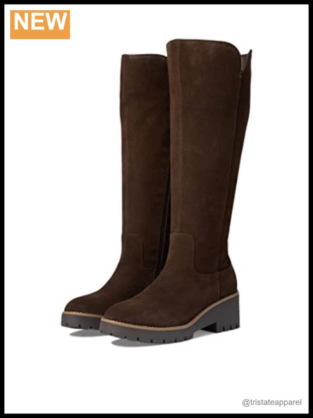 Waterproof Suede Knee High Boots Block Heel Zip